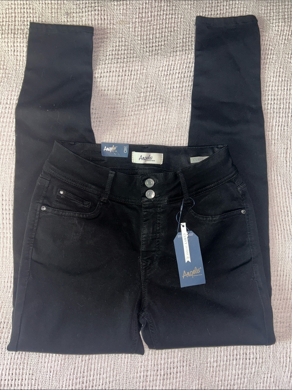 Angels Black High-Rise Skinny Jeggings with Double Button